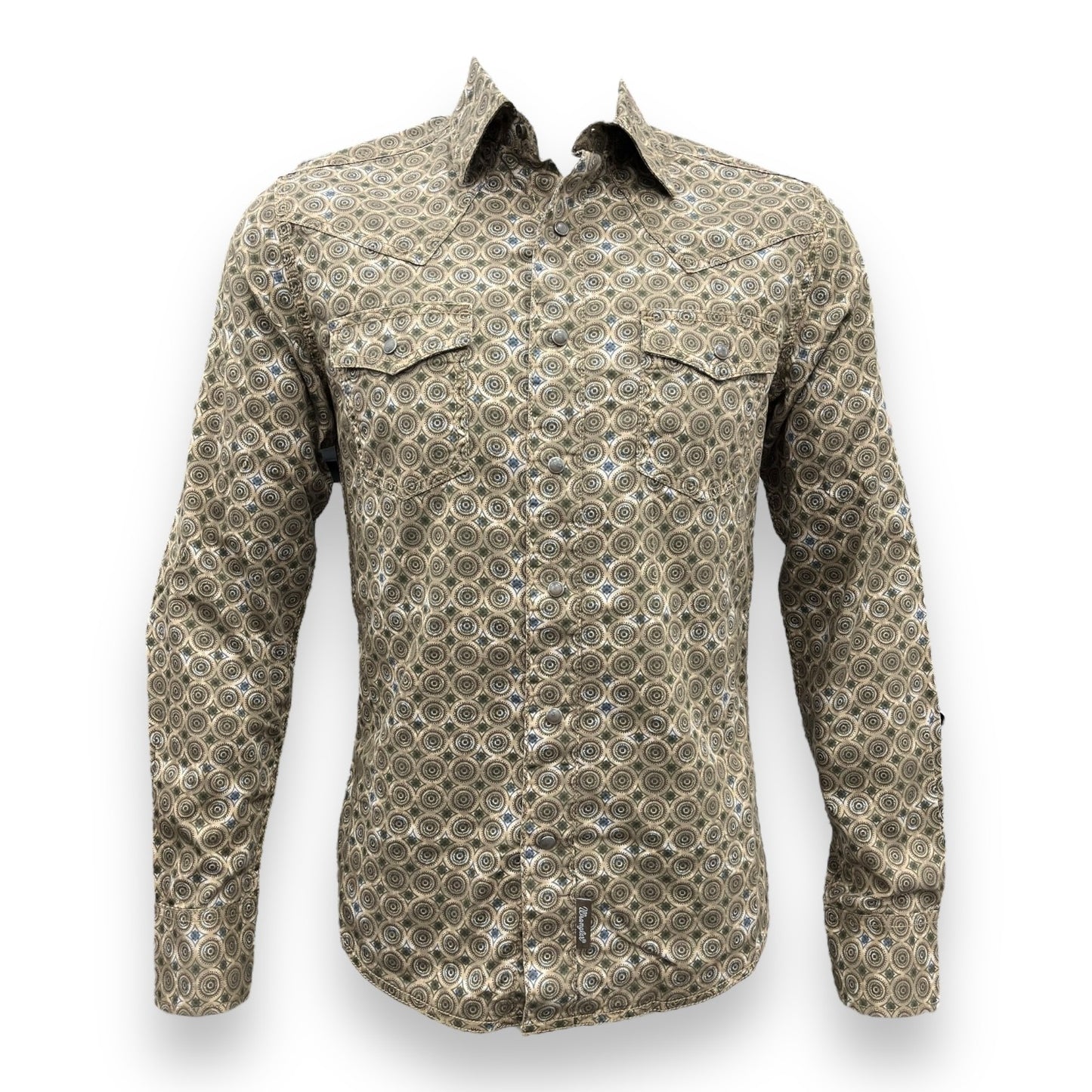 Wrangler Retro Long Sleeve Shirt - Brown & Grey Medallion Print