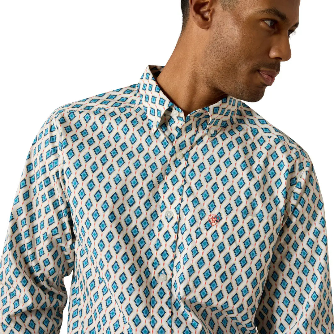Ariat Jaziel Fitted L/S Shirt - White Southwest Diamond