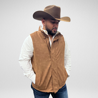 Men's APS Faux Leather Sherpa Vest - Light Brown