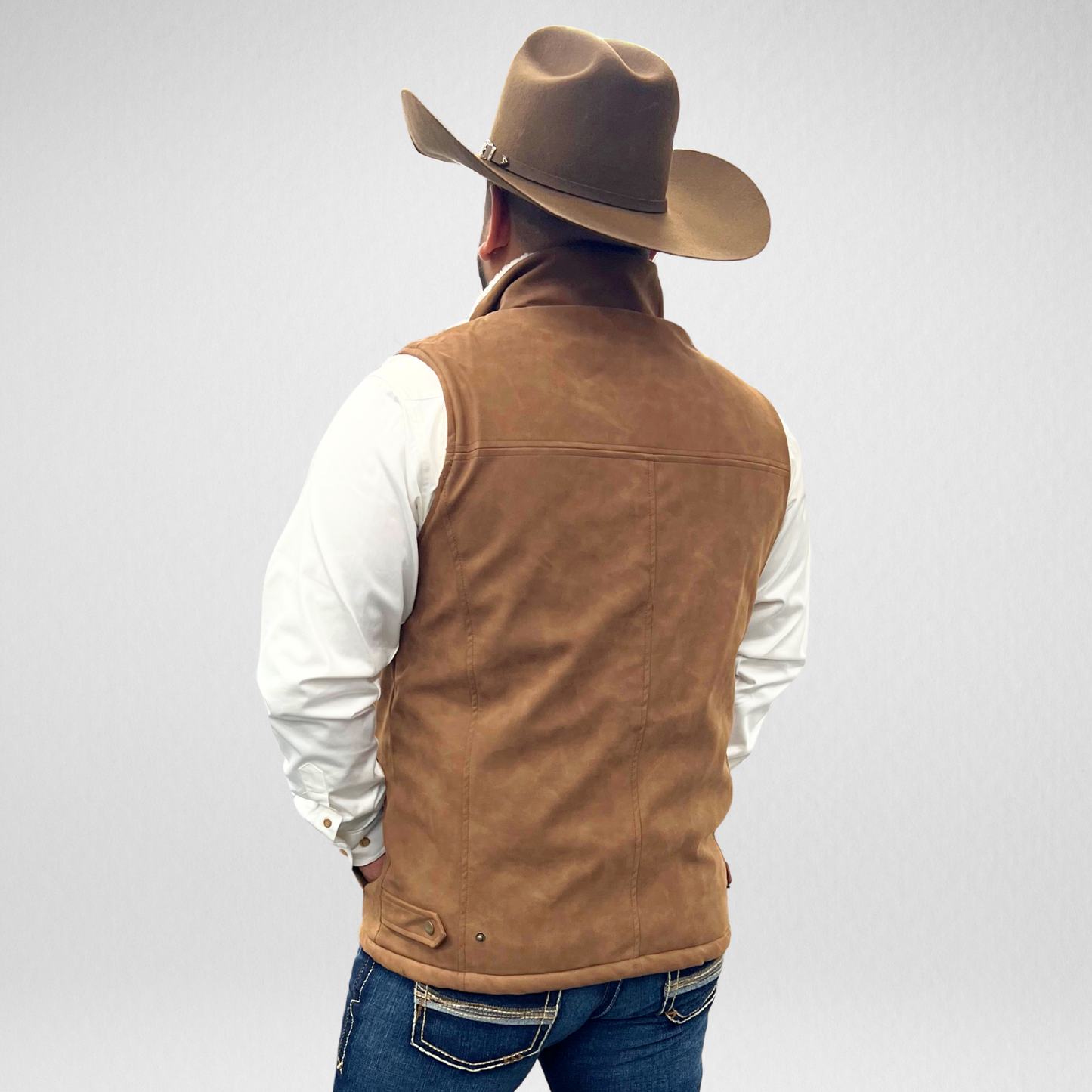 Men's APS Faux Leather Sherpa Vest - Light Brown