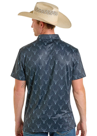 Rock&Roll Denim Skull Printed Polo - Black