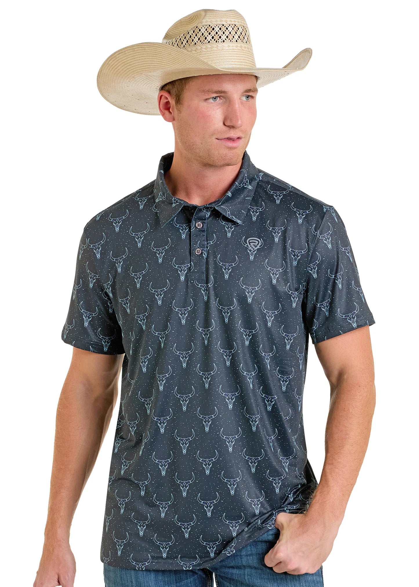 Rock&Roll Denim Skull Printed Polo - Black