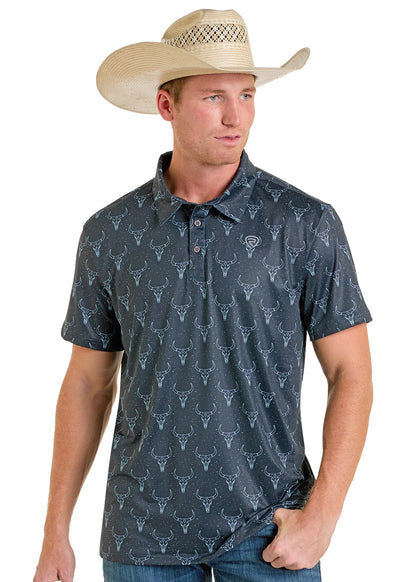 Rock&Roll Denim Skull Printed Polo - Black