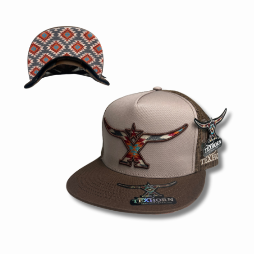 TexHorn Hat - Taupe/Brown Southwest Longhorn