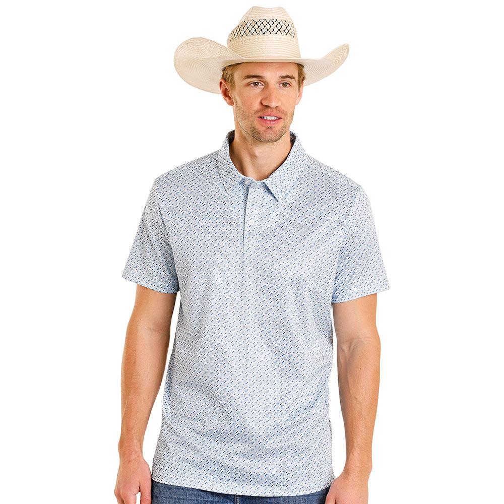 Rock&Roll Denim Geo Allover Printed Polo - Blue