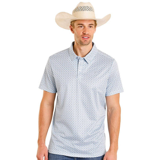 Rock&Roll Denim Geo Allover Printed Polo - Blue