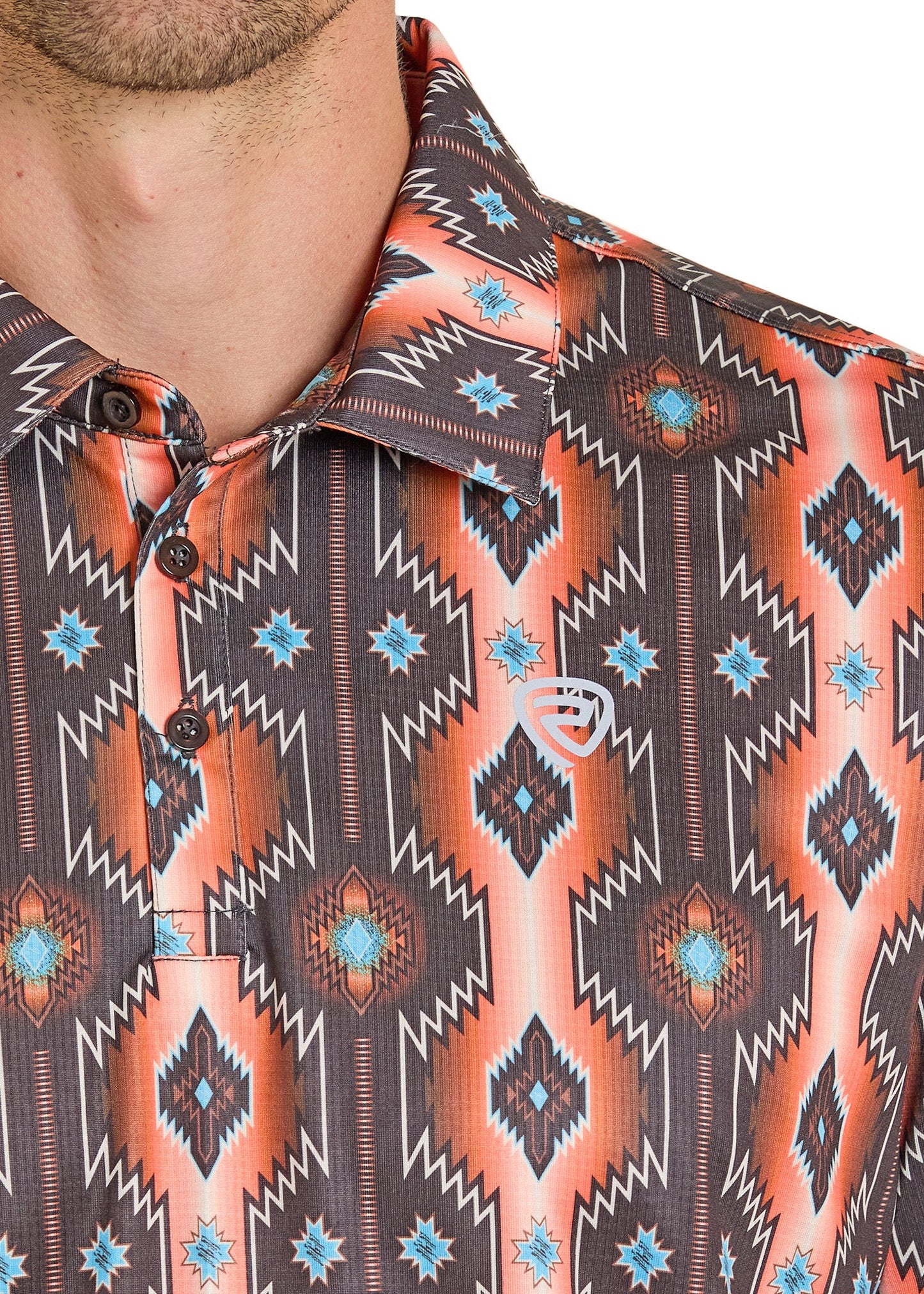 Rock&Roll Denim Aztec Printed Polo - Orange