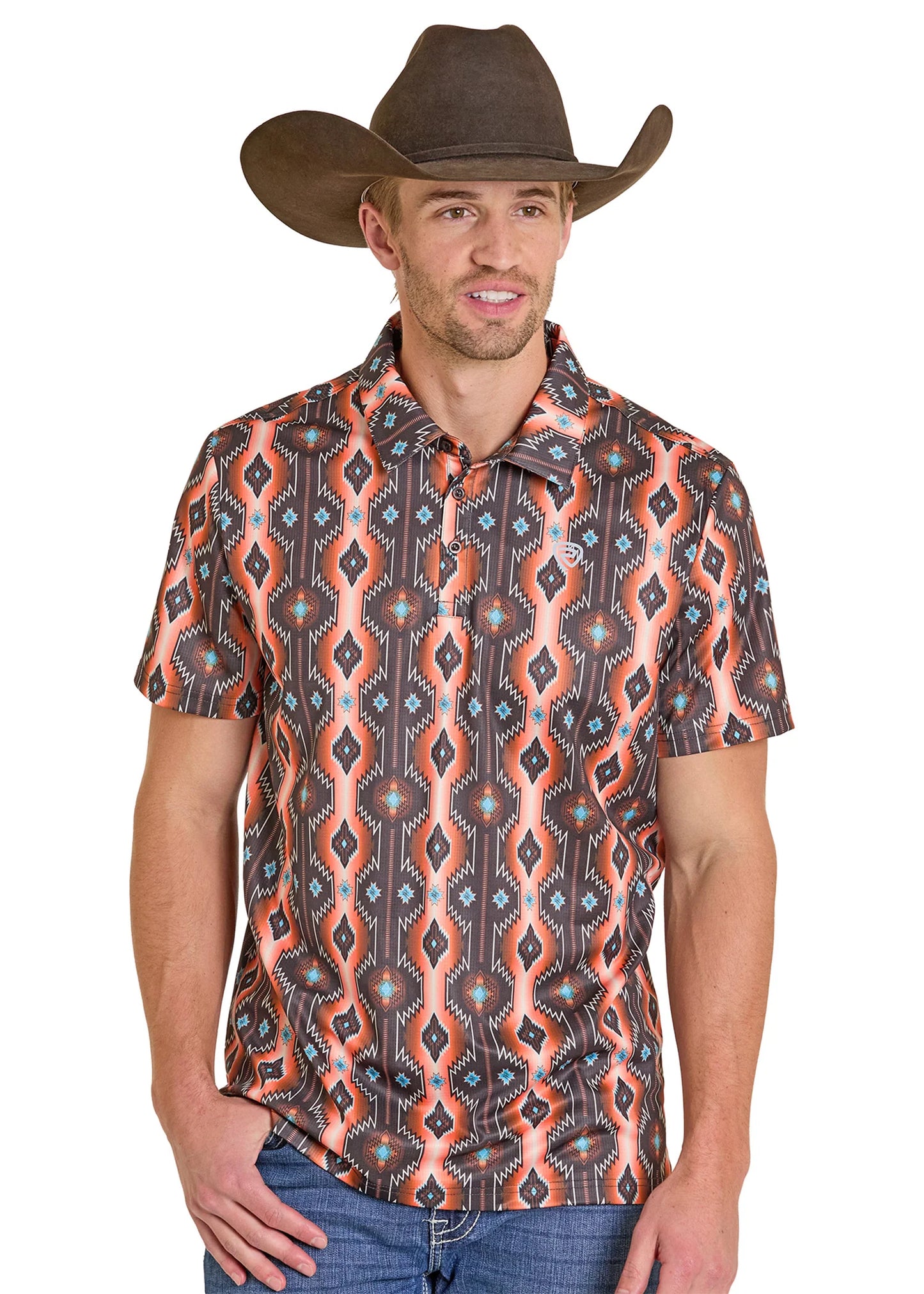 Rock&Roll Denim Aztec Printed Polo - Orange